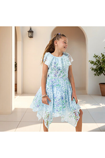 Juniors فستان مطبوع بدون أكمام غير متماثل