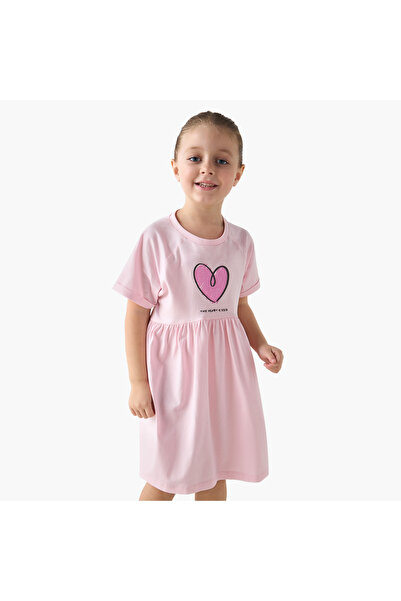 Juniors Heart Print Dress with Short Sleeves