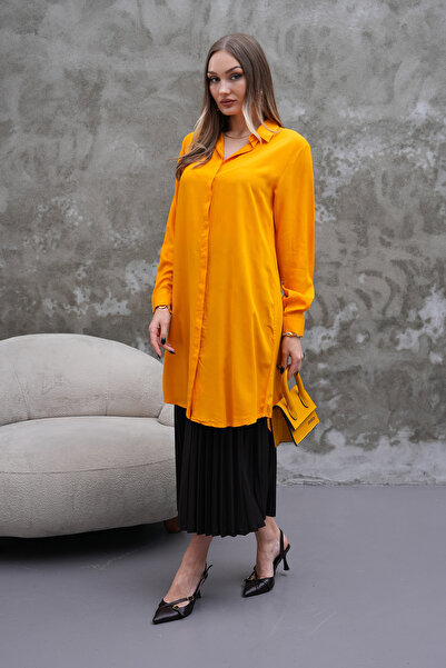 Polologin Butik Πορτοκαλί μακρύ πουκάμισο τουνίκ