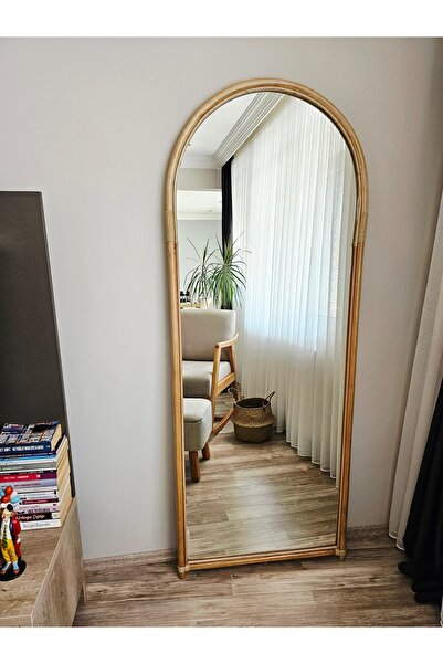 UĞURLU HOME El Yapımı Bambu Çerçeveli Bohem 180x70 cm Ayaklı Boy Aynası
