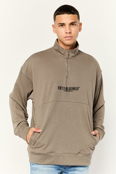 Established Redefining Essentials Men High Neck Long Sleeve Brand Logo Sweatshirt, Grey