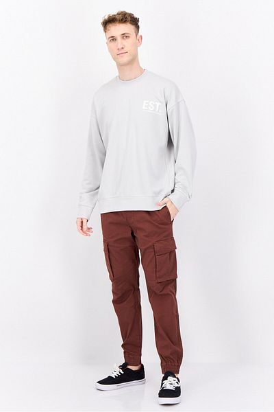 Established Redefining Essentials Men Crew Neck Brand Logo Long Sleeves Sweatshirt, Ice Grey
