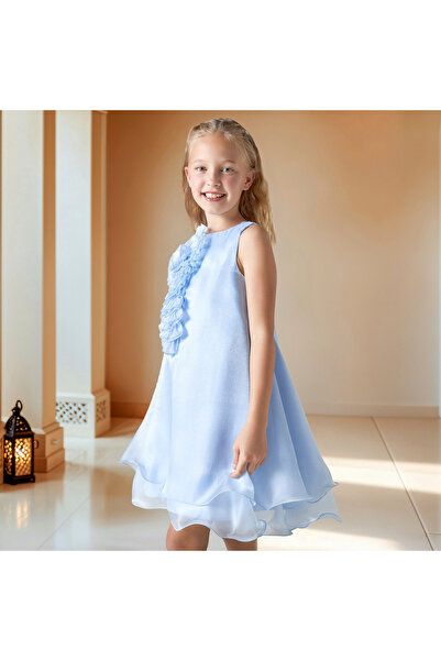 Juniors Ruffle Detail Sleeveless Dress with Round Neck and Zip Closure