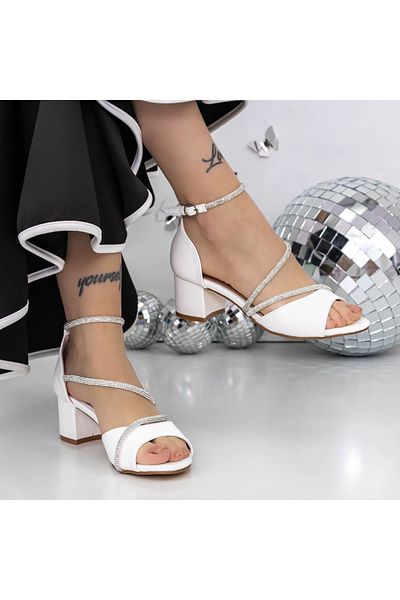 mei Women's Sandals with Thick Heels 3XKK115 White | Mei