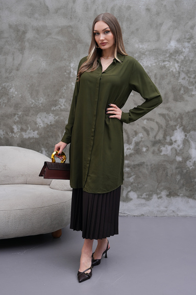 Polologin Butik Flowy Khaki Green Tunic