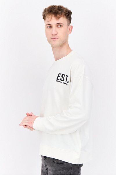 Established Redefining Essentials Men Crew Neck Brand Logo Long Sleeves Sweatshirt, Snow White
