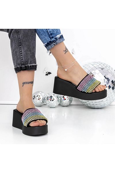 mei Women's Platform Slippers 3GZ52 Black-Multicolor | Mei
