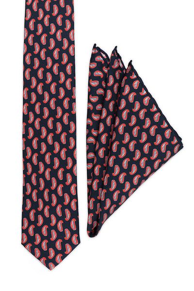 Bursa İpek Navy Blue Patterned Silk Tie Set