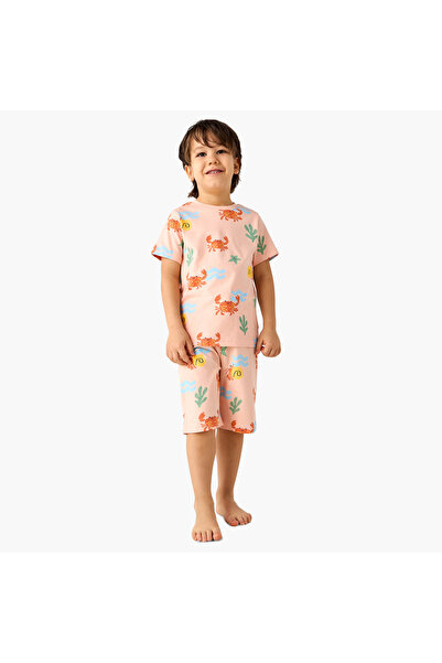 Juniors طقم تي شيرت وشورت بطبعة سرطان البحر