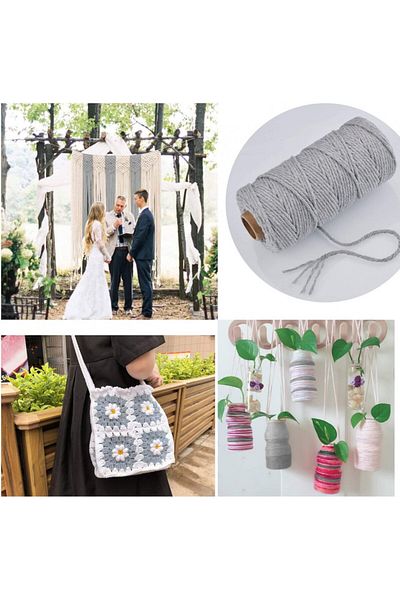 JIZZU macrame roll, cotton, gray, 100 m x 3 mm