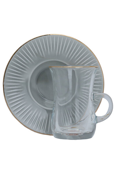 Generic طقم أوعية زجاجية من معرض السيف مع طبق بورسلين، 12 قطعة، 200 مل - رماد...