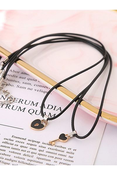 VOLY Set of 2 black heart and key couple necklaces