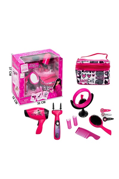 rexa مجموعة تجميل وردية أنيقة للبنات مع مجفف شعر يعمل بالبطارية 37 × 36 × 16 سم