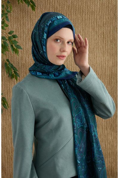 Fatma Atasoy Rosalie Blue Ethnic Pattern Shawl