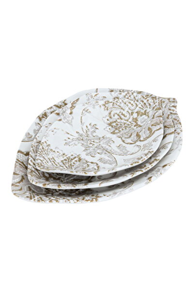 Generic Al Saif Gallery Porcelain Serving Plates Set, 3 Pieces - White Golden