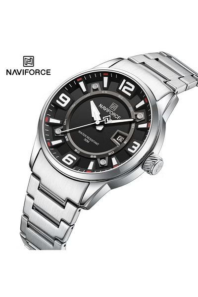Naviforce Men's Analog Watch – 43mm Stainless Steel Strap, Date Display, Classic Waterproof Design