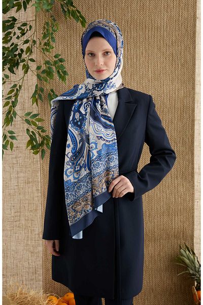 Fatma Atasoy Zenia Blue Voile Silk Shawl