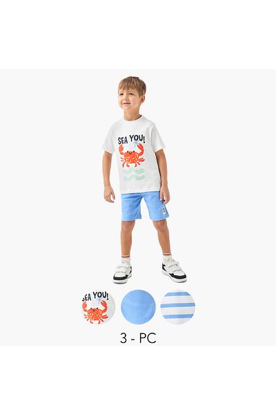 Juniors 3-Piece Printed T-shirts and Shorts Set