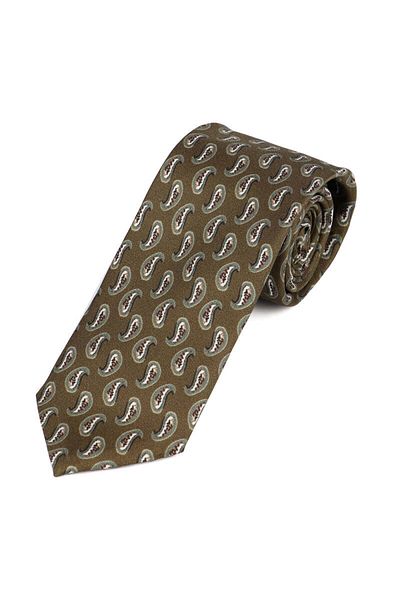 Bursa İpek Khaki Patterned Silk Tie Set