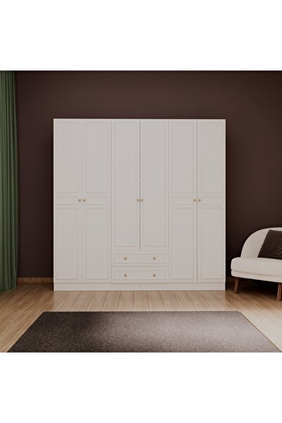 İMBAŞ Erva 6 Kapak 2 Çekmeceli Çıtalı Country Gardırop