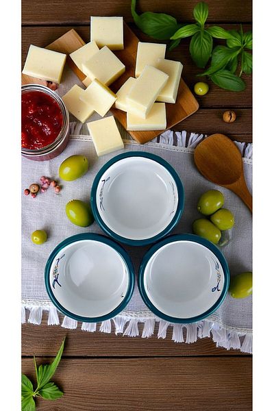 İnci Emaye 3 Piece 10cm Enamel Vertical Plate Set, Breakfast Plate, Jam Bowl, Olive, Cheese Plate, Dowry, Gift