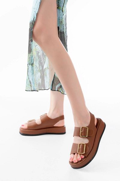No8 Home 1187 Tan Wedge Heel Rubber Helmet Women's Sandals