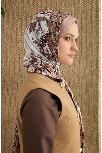 Fatma Atasoy Zenia Soft Brown Voile Silk Shawl