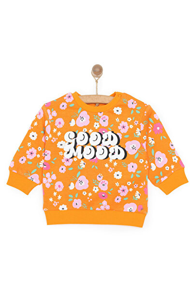 HelloBaby Kız Bebek Basic Sweatshirt Çiçek Desenli Çıtçıtlı Bisiklet Yaka Uzun Kol Karışık Renkli