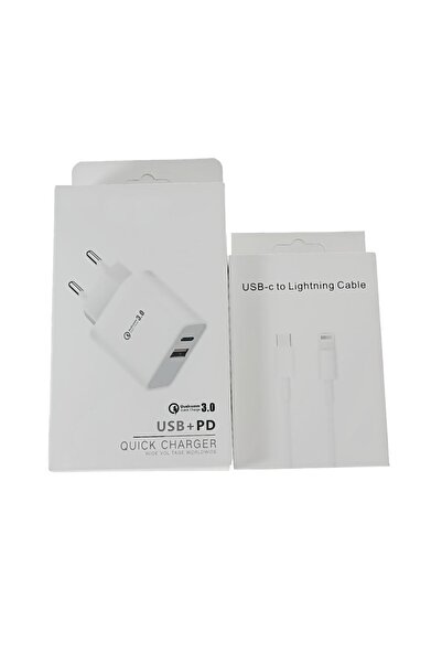 OEM Kit incarcator retea QC 3.0 PD 3.4A, 2 porturi USB-C si USB, cu cablu USB-C tata la tip lightning