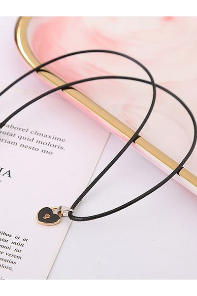 VOLY Set of 2 black heart and key couple necklaces