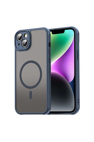 SKYDDAR INNOVATION Carcasă pentru iPhone 14, HaloFrost MagSafe II, rezistentă la șocuri, set de autocolante, albastru marin
