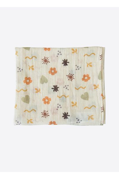 kitikate Organic Flory Muslin Blanket Natural