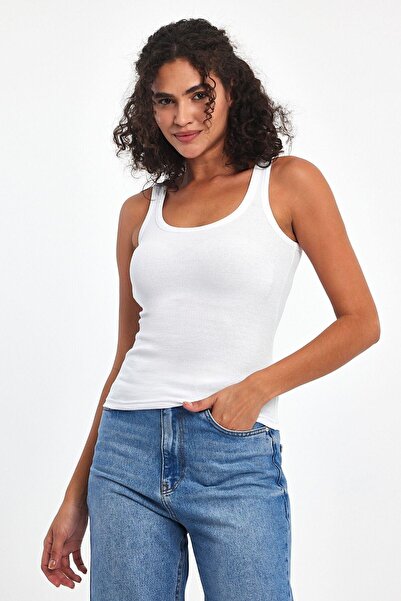 mmetalic Ribbed White Crop Pool Collar Zero Sleeve Cotton 3-Piece Women's Tank Top