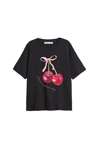 CİNEMA MODA Tricou negru pentru femei cu imprimeu Have a Good Day