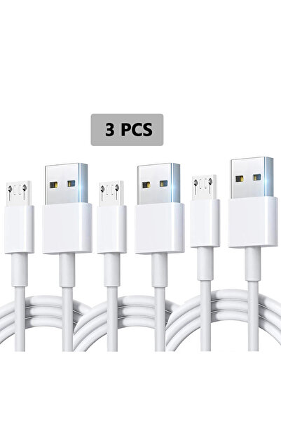 Choice كابل مايكرو يو إس بي أبيض بطول 1 متر، 3 قطع، سلك شحن سريع 3 أمبير، خط ...