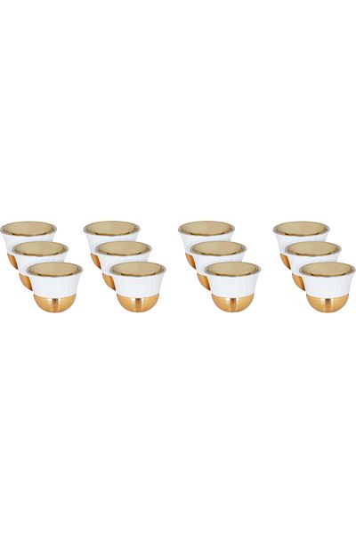 Alsaif Gallery Porcelain Arabic Coffee Cup Set - Saif Gallery, Gold Rim, 12 Pieces - White