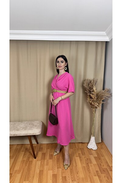 TEXXANA Linen Straw Belt Dress