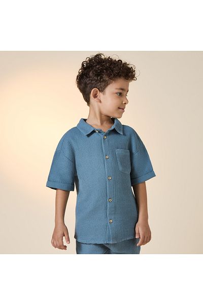 ELIGO Waffle Textured Shirt and Elasticated Shorts Set