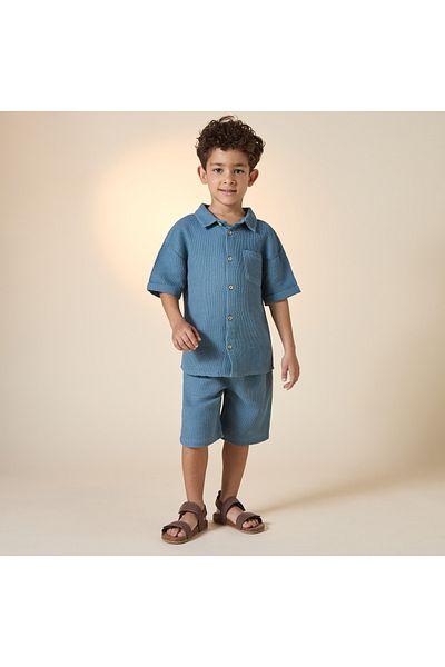ELIGO Waffle Textured Shirt and Elasticated Shorts Set