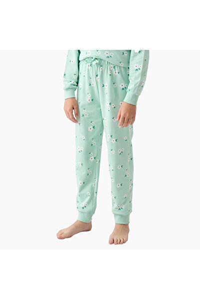 Juniors All-over Floral Print Long Sleeves T-shirt And Pyjama Set