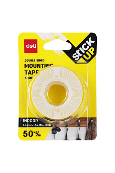 Deli Banda dublu adeziva buretata alba, 25.4mm x 1.5m, A350 11, rezistenta pana la 50kg/m