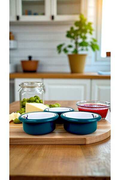 İnci Emaye 3 Piece 10cm Enamel Vertical Plate Set, Breakfast Plate, Jam Bowl, Olive, Cheese Plate, Dowry, Gift