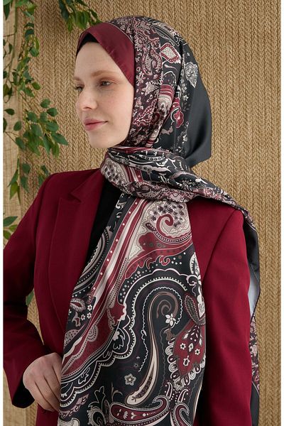 Fatma Atasoy Zenia Burgundy Voile Silk Shawl