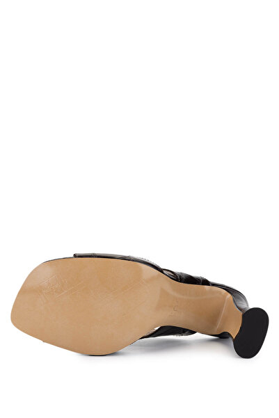 Tamer Tanca Women's Genuine Leather Brown Crocodile Heeled Slippers