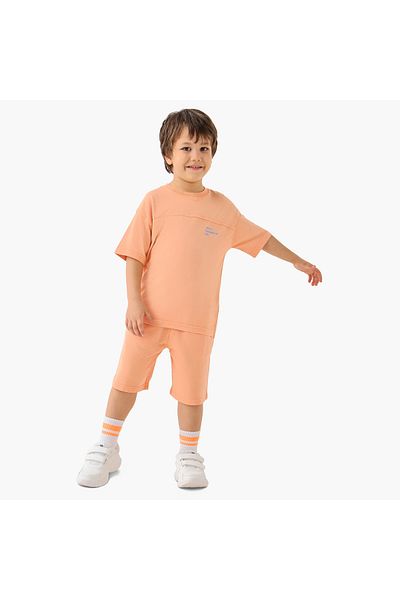 Juniors Slogan Print Crew Neck T-shirt and Shorts Set