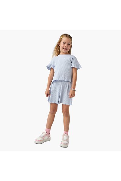 Juniors Ribbed Round Neck Top and Shorts Set