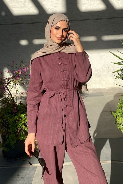 LOCCO Women's Clandestina Button Detailed Suit Claret Red