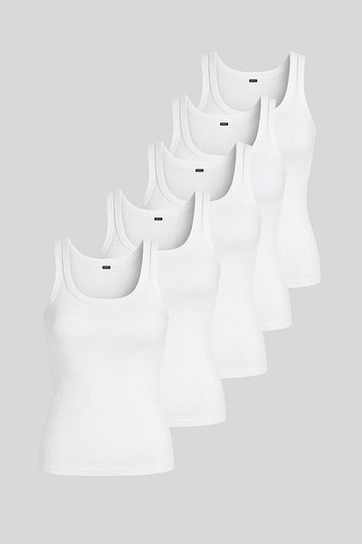 mmetalic Ribbed White Crop Pool Collar Zero Sleeve Cotton 5-Piece Women's Undershirt