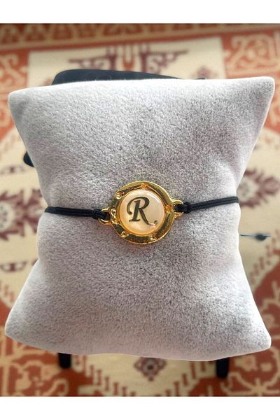 GALATA GIFT Bijouterie Bracelet, Letter R Written, Black Macrame String Bracelet