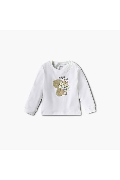 Juniors Squirrel Applique Long Sleeves T-shirt and Pyjama Set